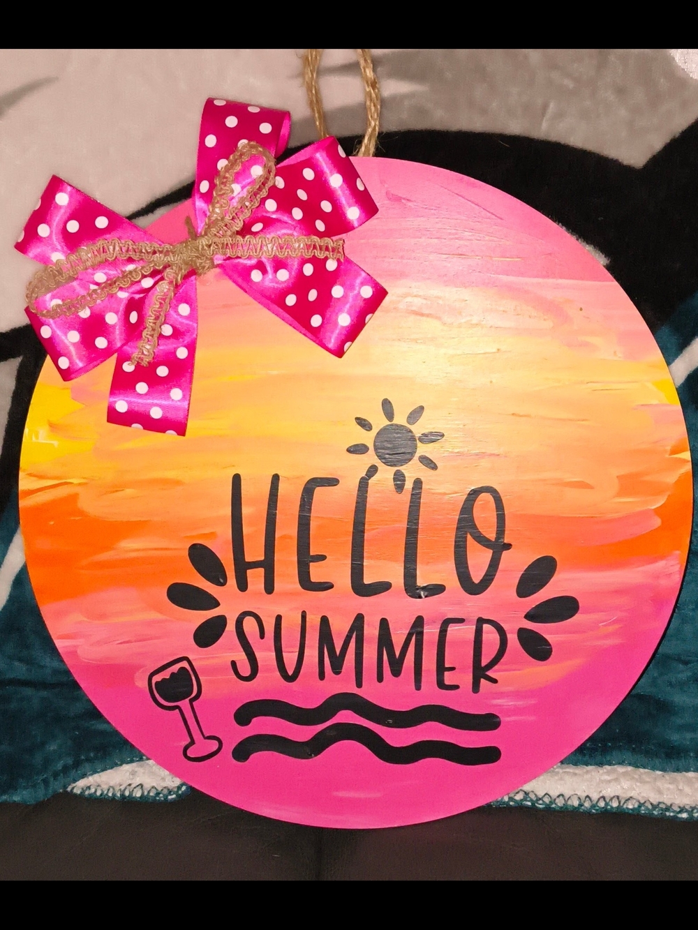 Hello Summer Round Wall Sign - Pink & Orange